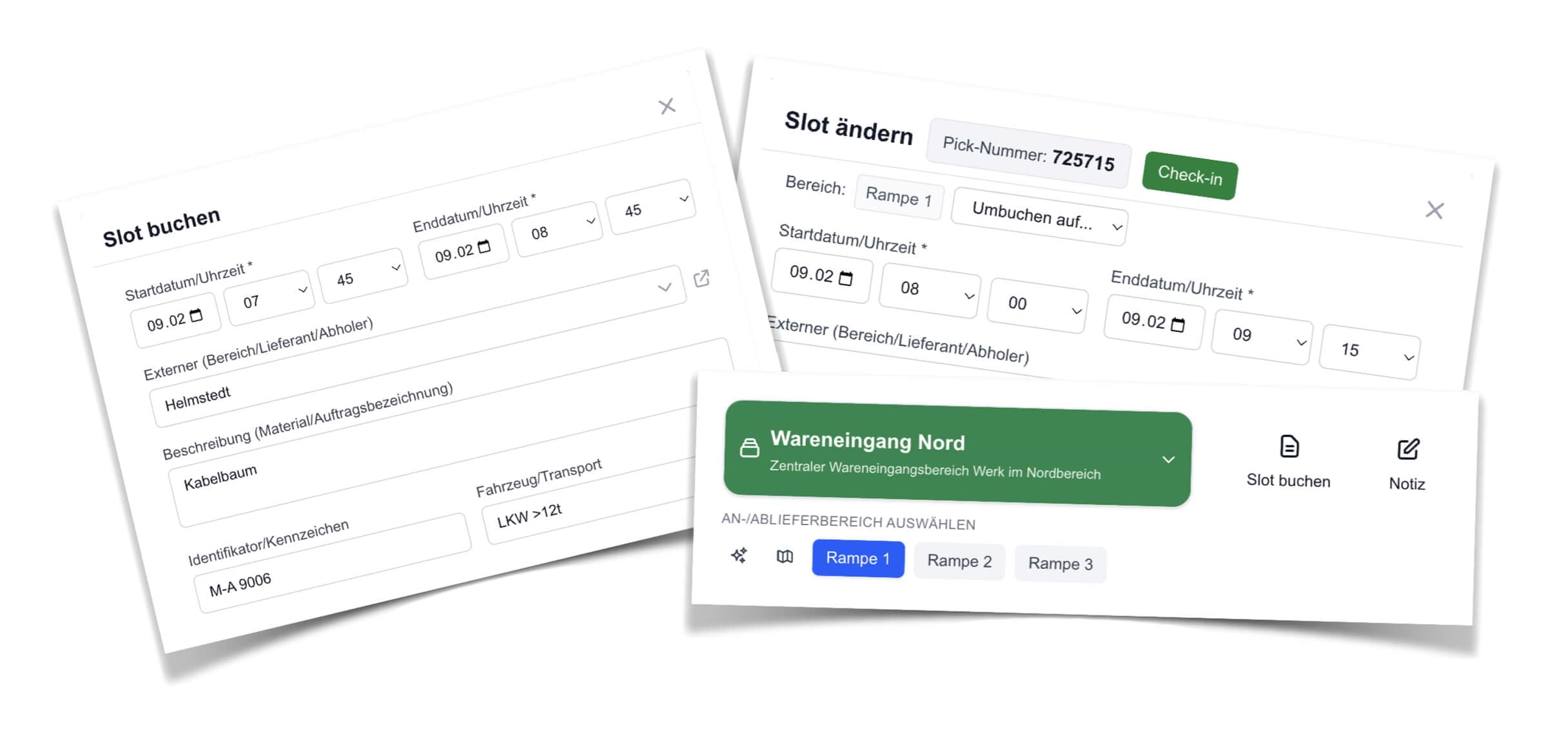 Einfache Zeitslot-Buchung - Schnelle Slotbuchung mit minimalen Dateneingaben für Lieferanten und Abholer
